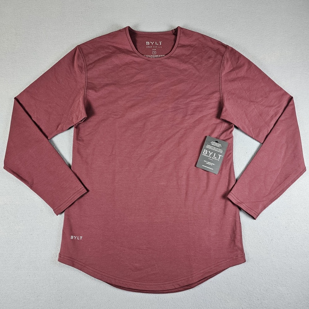 BYLT Drop Cut Long Sleeve Lux Shirt Mens Small Red Performance Casual Comfort